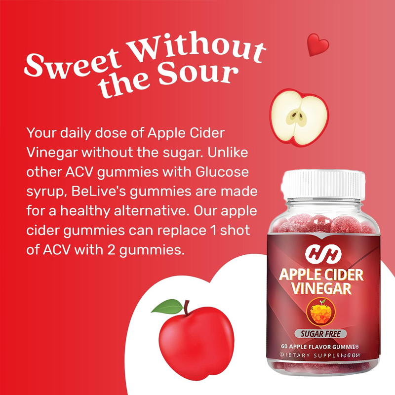 Apple Cider Vinegar Pill - 60 เม็ดเยลลี่น้ำส้มสายชูหมักจากแอปเปิ้ล - เยลลี่น้ำส้มสายชูหมักจากแอปเปิ้ลแบบไม่มีน้ำตาล ช่วยดีท็อกซ์และทำความสะอาดระบบย่อยอาหาร ปลอดภัยต่อสุขภาพ