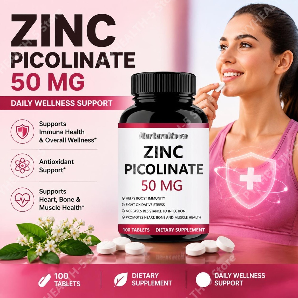 Zinc Supplement 50Mg - ยาเม็ดซิงค์พิโคลิเนตสำหรับเสริมสารต้านอนุมูลอิสระ, บำรุงกระดูกและกล้ามเนื้อ, อาหารเสริมแร่ธาตุสำหรับผู้ใหญ่, 100 เม็ด